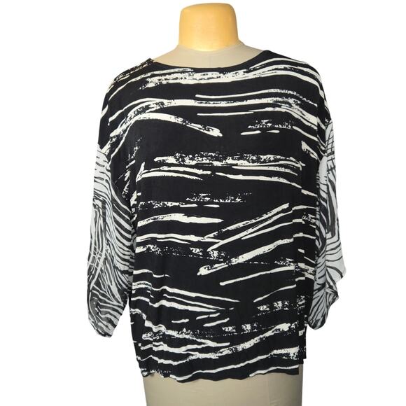 Travelers by Chicos Womens Size 3 16 XL Top Abstract Stretch Artsy Minimalist - Picture 1 of 12